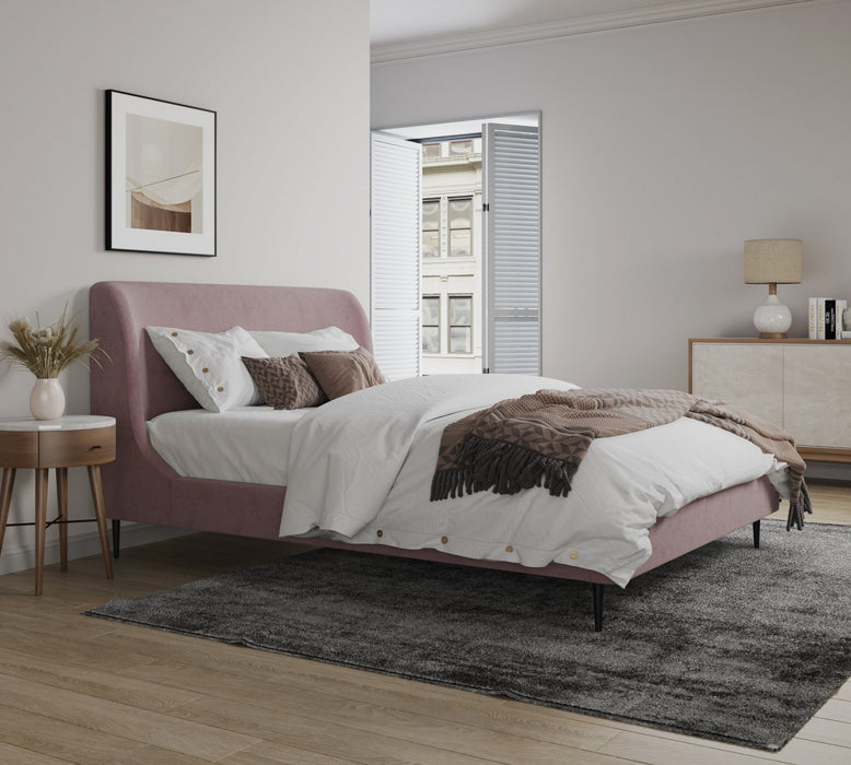 Heather Mid-Century Modern Velvet Upholstered Queen Bed in Blush and Black