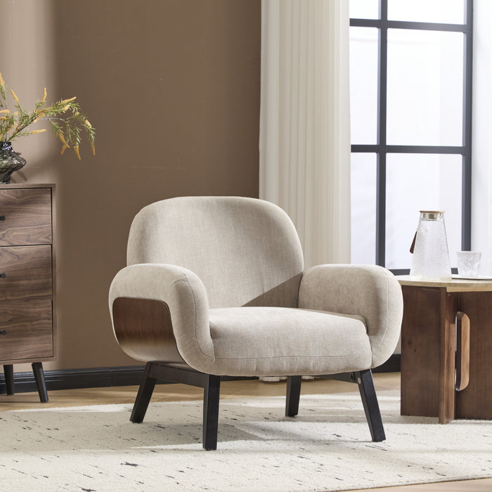 Audrey Solid Wood Ergonomic Accent Armchair with Fabric Upholstery,Tan Accent Chair