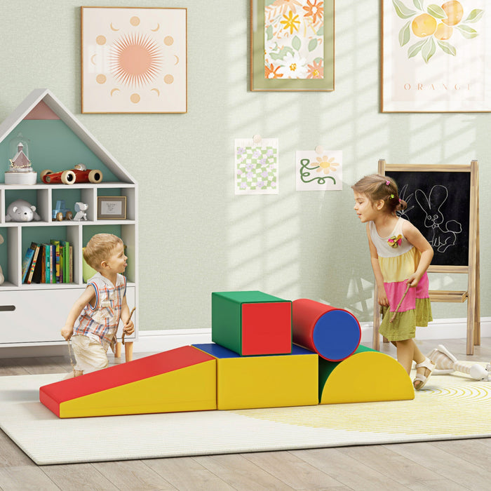 Soozier 5 Pieces Soft Play Climbing Blocks Toys For Toddlers, Climb And Crawl Activity, Modular Kids Play Set, Baby Foam Stairs And Ramp Climber Gym Indoor, Red/yellow/green