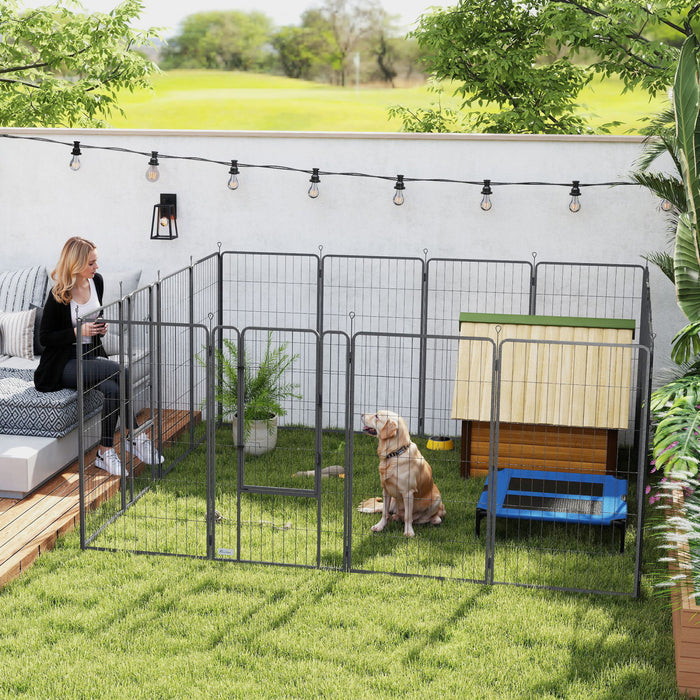 PawHut 16 Panels Dog Playpen, 27\" W x 47\" H Portable Heavy Duty Pet Fence with Door & Strap for Indoor Outdoor Backyard Garden, Foldable Puppy Pet Pen for Large Dogs