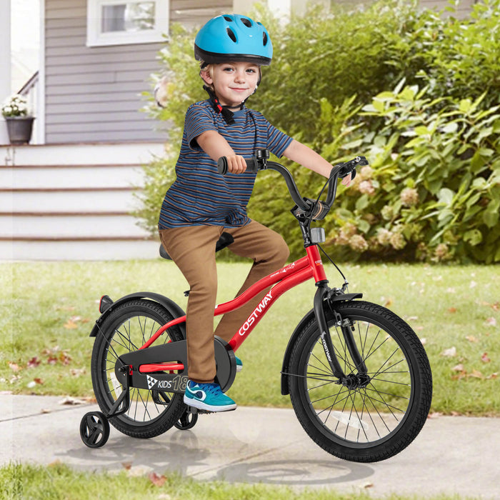 Costway 18\" Kids Bike For 4-8 Years Old Boys & Girls With Adjustable Seat Handbrake Reflectors Red
