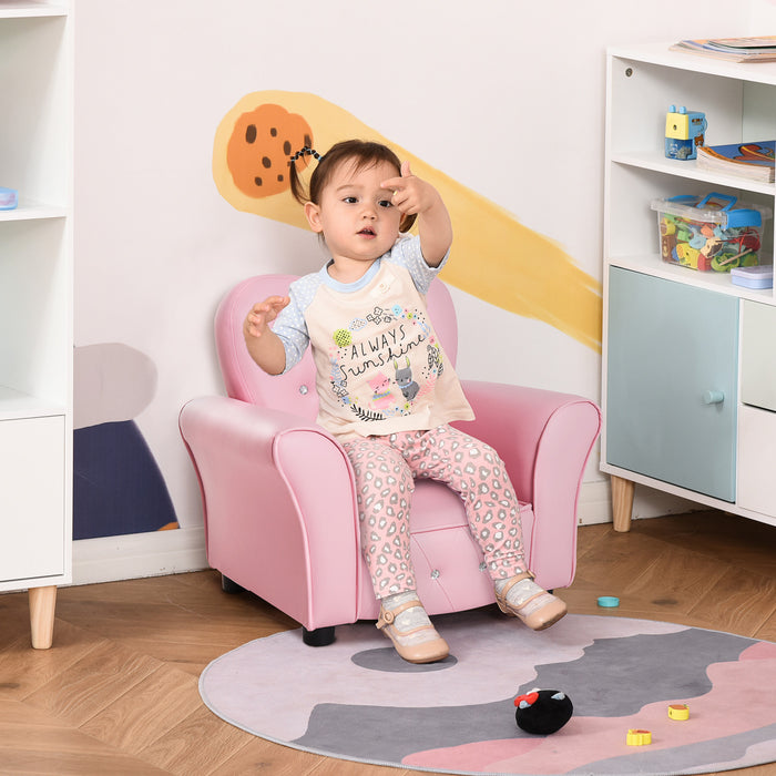 Qaba Kids Sofa Chair, Wooden Frame Upholstered Toddler Couch, Princess Armchair For Kids 18-36 Months, Playroom, Bedroom, Pink