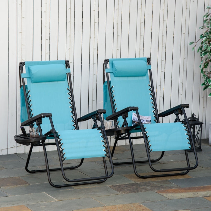 Outsunny 2 Piece Foldable Lounge Chair With Canopy Shade, Sky Blue