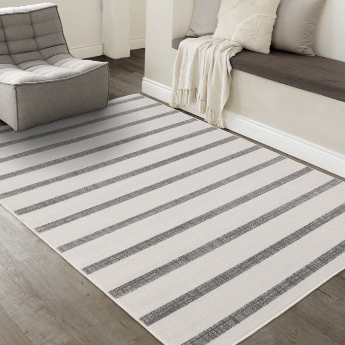 Covington Grey White Striped Rug, 7'10\" x 10'6\" Indoor Area Rug