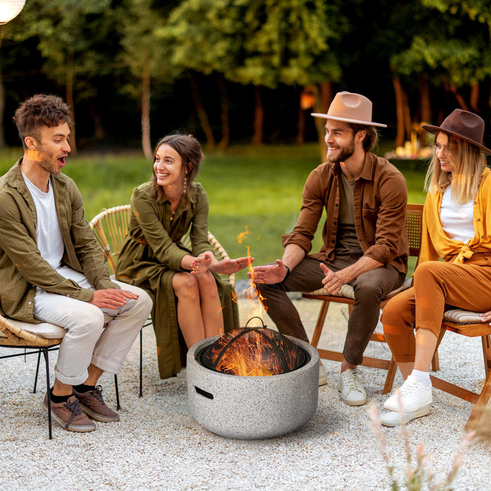 Outsunny 18\" Round Outdoor Fire Pit With Screen, Poker, Wood-burning, Grey