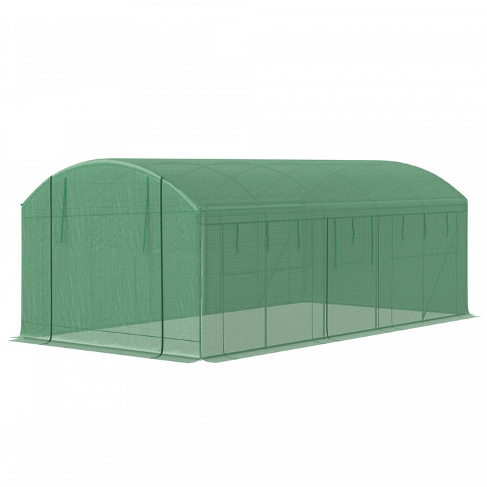 Outsunny 19.5' X 10' Tunnel Greenhouse Green House With 3 Roll-up Doors