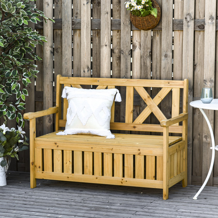 Outsunny 2-seater Wooden Outdoor Bench With 29 Gal Storage Box, Yellow