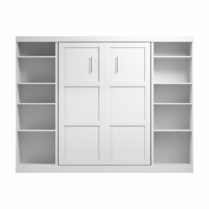 Bestar Pur Full Murphy Bed with Two Shelving Units 109-Inch Wall Bed - White