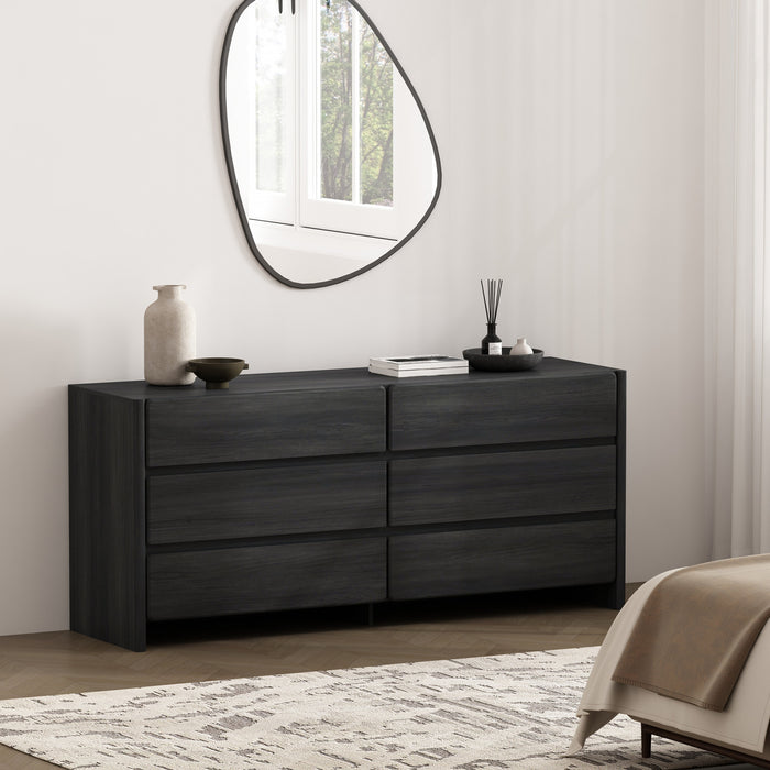 Linda Modern 72\" Dresser in Charcoal Gray (6-Drawer)