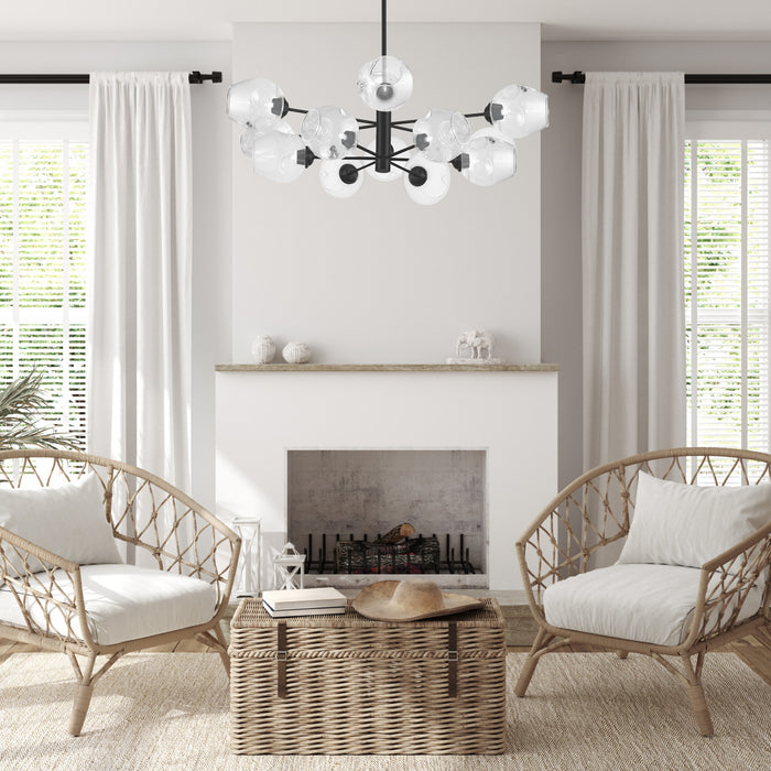 Dainolite Abii 12 Light Chandelier Matte Black Finish Clear Glass Lamp