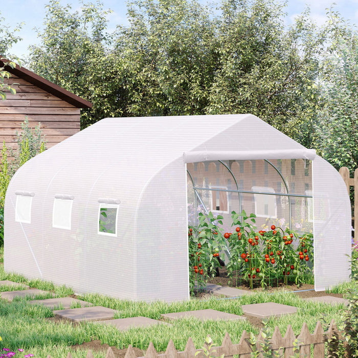 Outsunny 11.5' X 10' X 6.5' Portable Walk-in Tunnel Greenhouse, Garden Plant Growing Warm House, Outdoor Seed Flower Vegetable Growth Tent, White