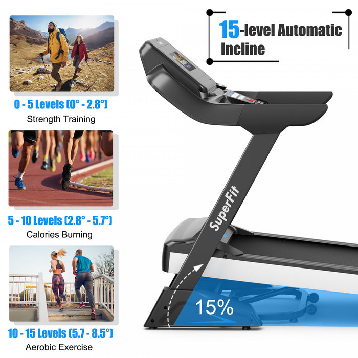 Superfit 4.75hp Electric Folding Treadmill W/app Auto Incline Preset Programs Speakers