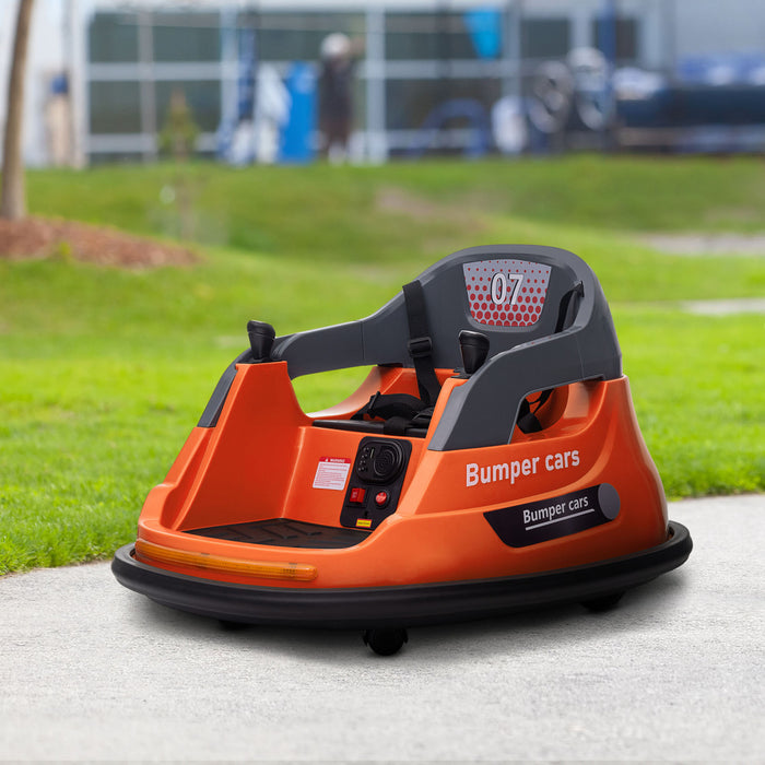 Aosom 12v Bumper Car Electric Powered Ride-On Car For Kids, 360° Rotation Kids Car With Remote Control, Safety Belt, Led Lights, And Music For Toddlers 1.5-5 Years Old, Orange