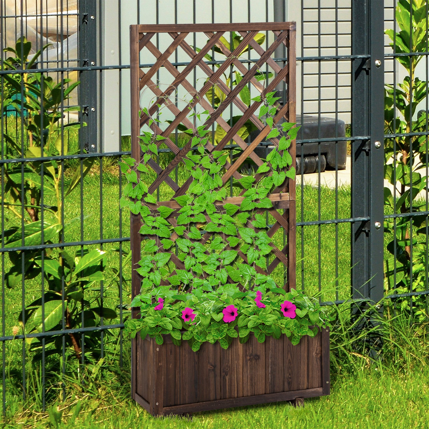 trough planter with trellis Outsunny 2.4 X 1 X 4.9 Ft Garden Wooden Pine Trough Planter With To