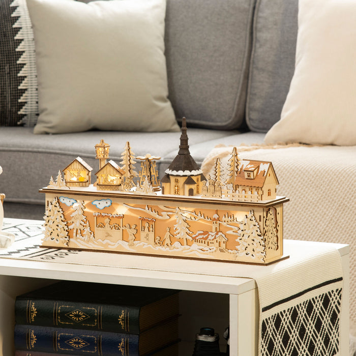 Homcom Led Lighted Christmas Village Houses With Church Windmill Families