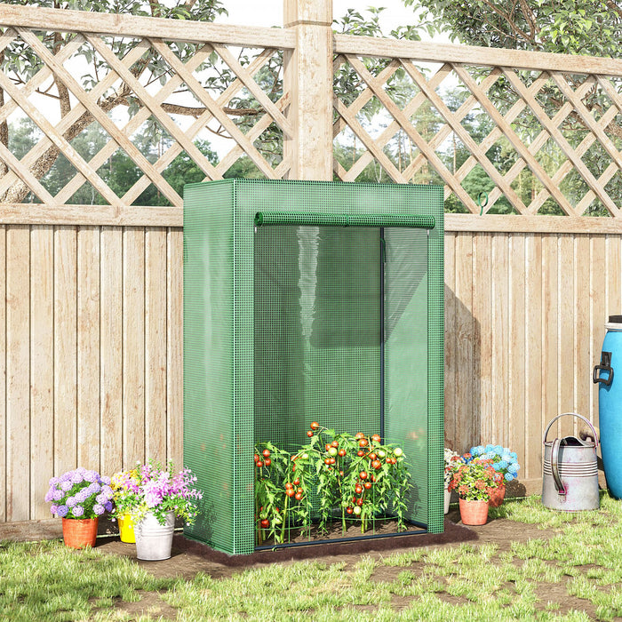 Outsunny 40\"l X 20\"w X 59\"h Walk-in Garden Greenhouse With Steel Frame Outdoor Hot House Tomato Plant Warm House W/ Roll Up Door, Pvc Cover, Green