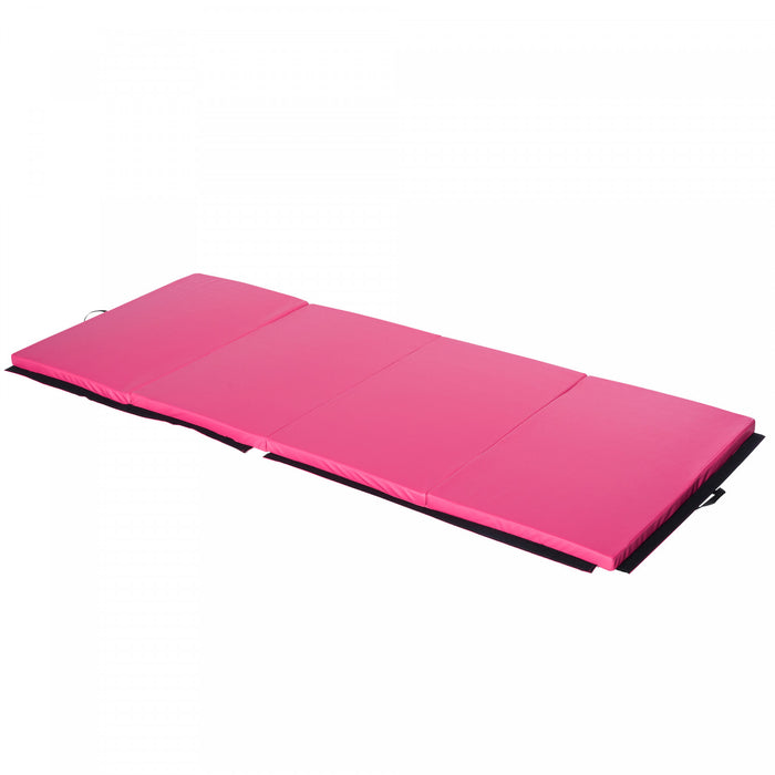 Soozier 4'x10'x2\" Folding Gymnastics Tumbling Mat, Exercise Mat With Carrying Handles For Yoga, Mma, Martial Arts, Stretching, Core Workouts, Pink