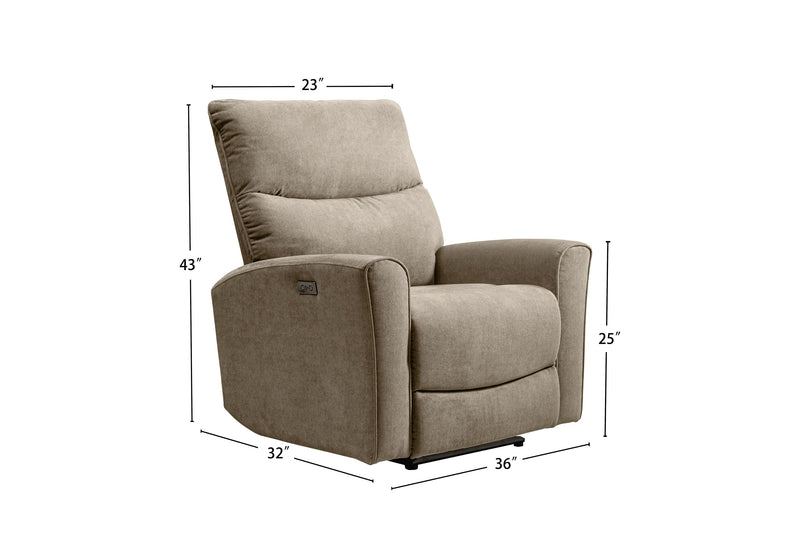 Quest 36.5\" Velvet Fabric Power Reclining Chair - Cobblestone
