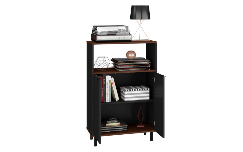 Manhattan Comfort Mosholu 3-Shelf Accent Cabinet - Black & Nut Brown