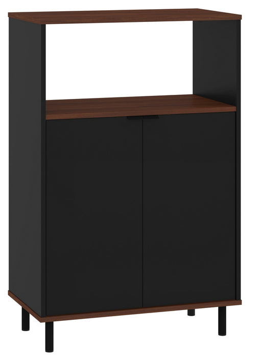 Manhattan Comfort Mosholu 3-Shelf Accent Cabinet - Black & Nut Brown