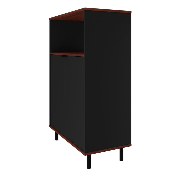 Manhattan Comfort Mosholu 3-Shelf Accent Cabinet - Black & Nut Brown