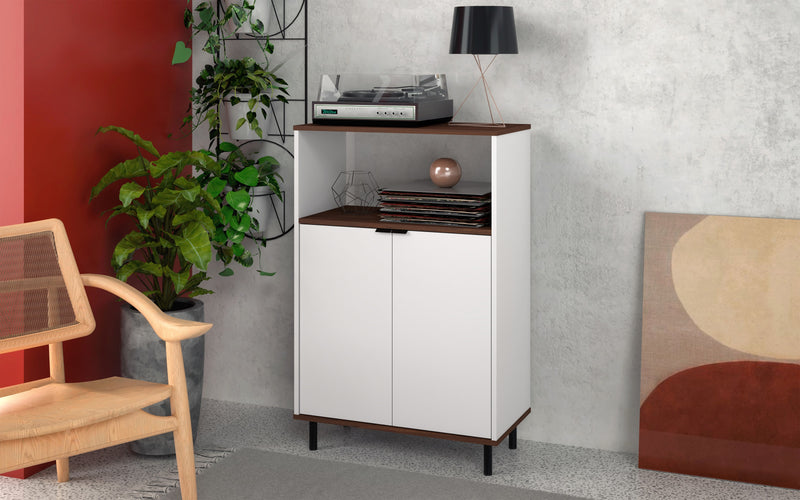 Manhattan Comfort Mosholu 3-Shelf Accent Cabinet - White & Nut Brown