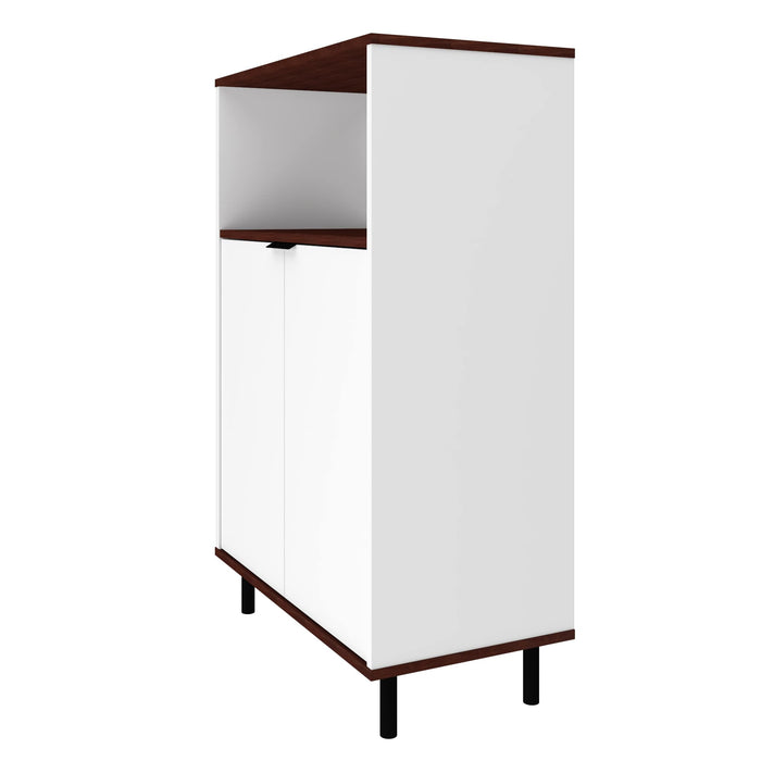 Manhattan Comfort Mosholu 3-Shelf Accent Cabinet - White & Nut Brown