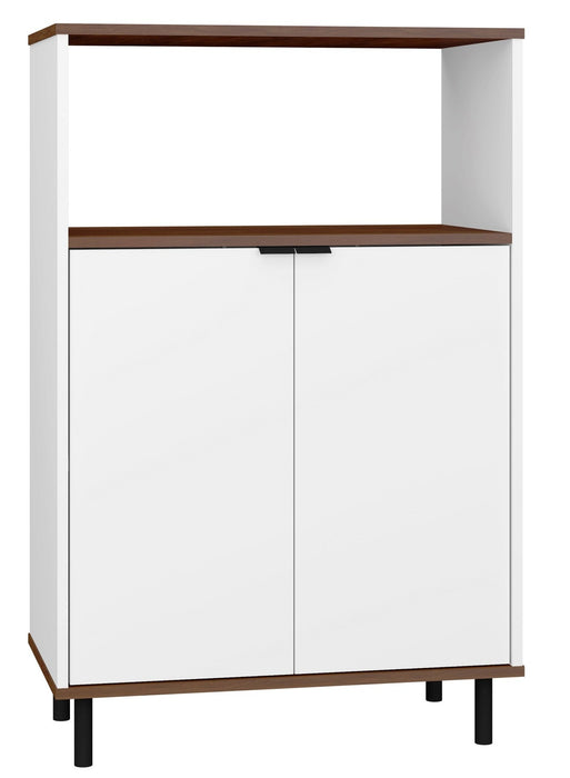 Manhattan Comfort Mosholu 3-Shelf Accent Cabinet - White & Nut Brown