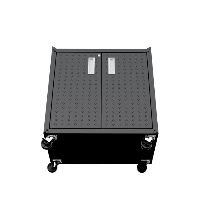 Manhattan Comfort Fortress Textured Metal 31.5\" Garage Mobile Cabinet with 2 Adjustable Shelves - Charcoal Grey
