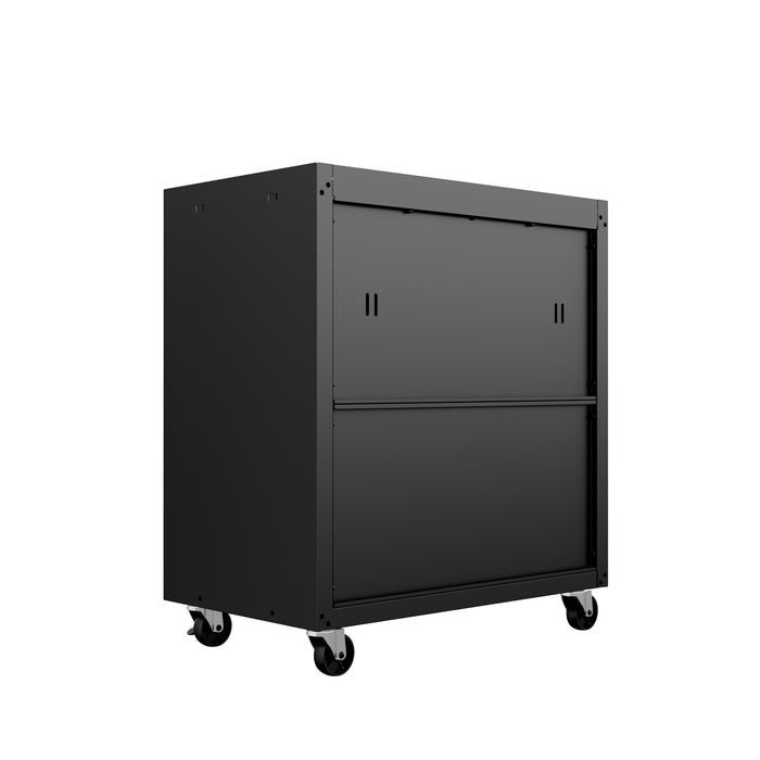 Manhattan Comfort Fortress Textured Metal 31.5\" Garage Mobile Cabinet with 2 Adjustable Shelves - Charcoal Grey