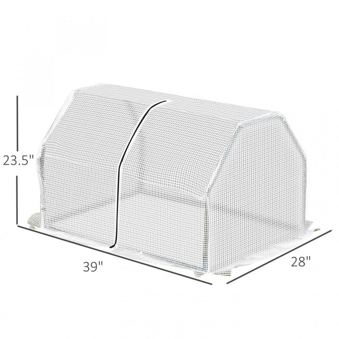 Outsunny 39\" X 28\" X 24\" Portable Mini Greenhouse Pe Grow House With Zipper Door Gardening Plant Cover Steel Frame