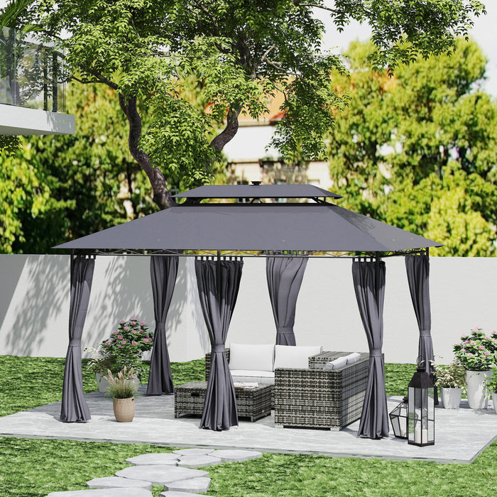 Outsunny 10' X 13' Outdoor Gazebo With Curtains & Solar-powered Led Lights
