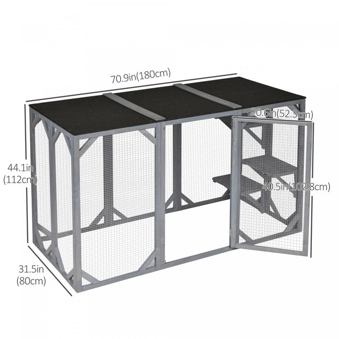 Pawhut Cat Cage Indoor Catio Outdoor Cat Enclosure Pet House Small Animal Hutch For Rabbit, Kitten, Crate Kennel With Waterproof Roof, Multi-level Platforms, Lock, Grey