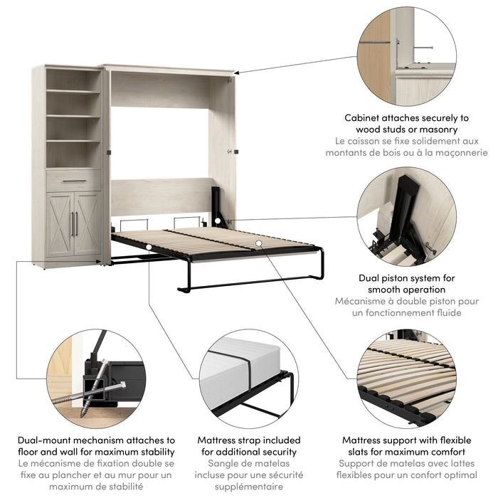 Bestar Key West Full Murphy Bed & Closet Organizer with Drawer & Doors (88 W) - Linen White Oak