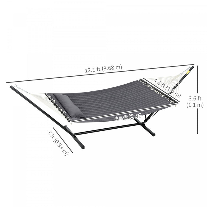 Outsunny Quilted Double Hammock With Stand And Pillow 2 Person Hammock