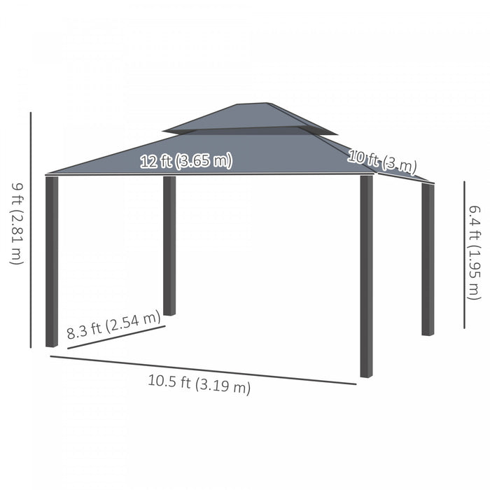 Outsunny 10' X 12' Outdoor Canopy Gazebo Hardtop Gazebo, Dark Grey