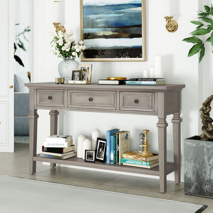 Sabina Solid Wood Console Table With 3 Drawers And Shelf - Grey Wash