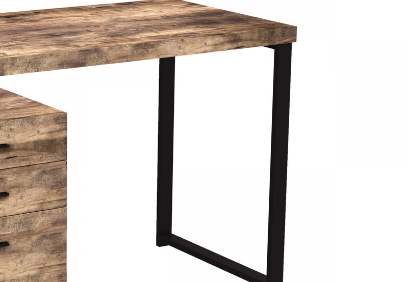Computer Desk Study Desk For Home Office, Gaming Room 47.25l Brown Reclaimed Wood 3 Drawers Silver Metal Base