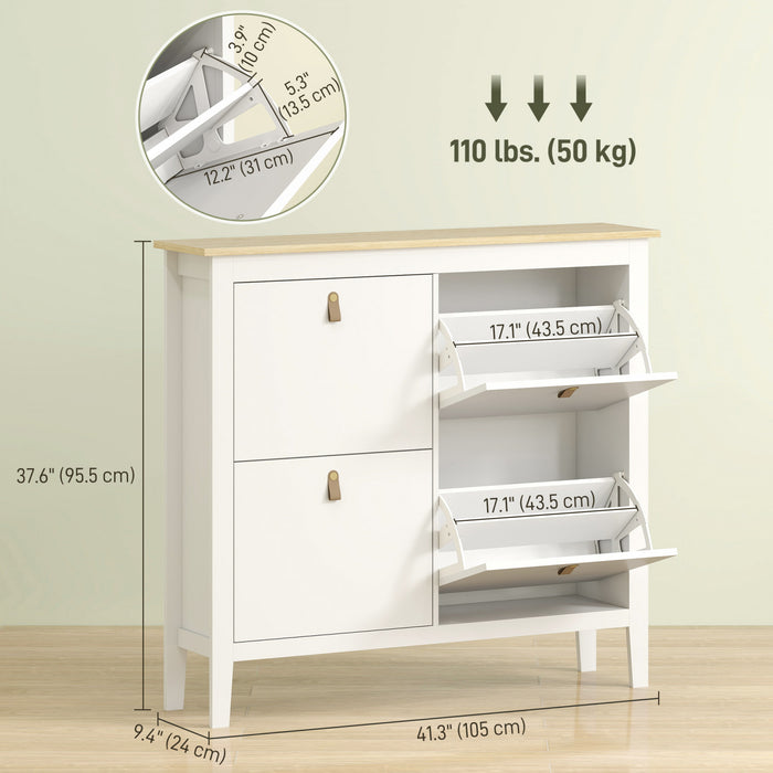 HOMCOM Shoe Cabinet with 4 Flip Drawers, Narrow Shoe Storage Cabinet