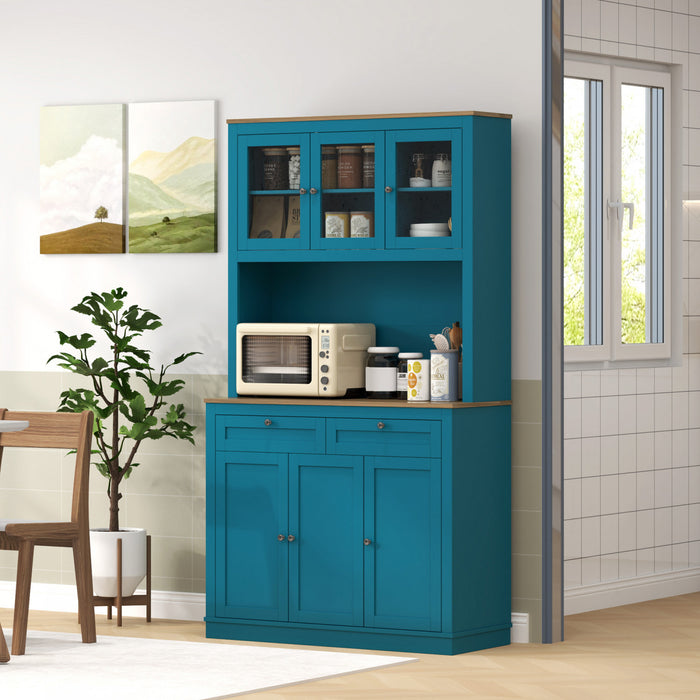 HOMCOM 71\" Pantry Cabinet w/ Microwave Space Buffet w/ Hutch Navy Blue
