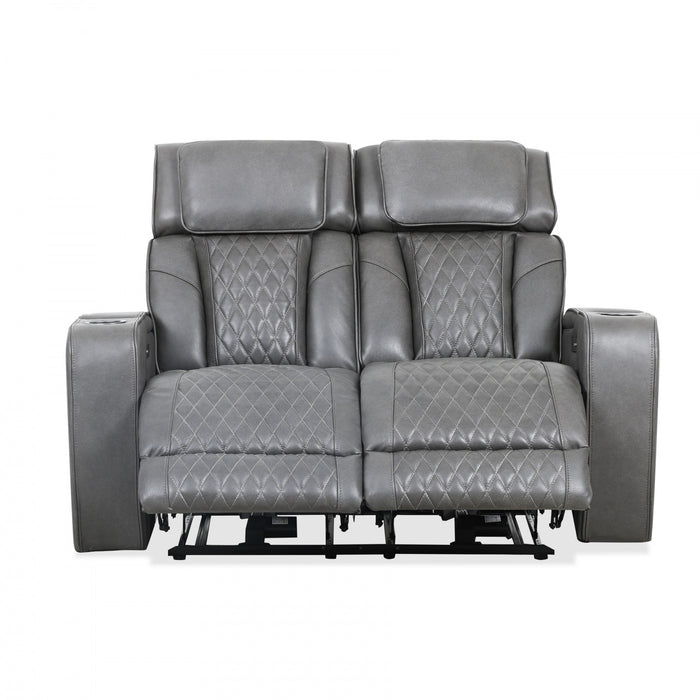 Kingsley 58 in. Leather Match Power Reclining Loveseat with Armrest Storage and USB - Charcoal