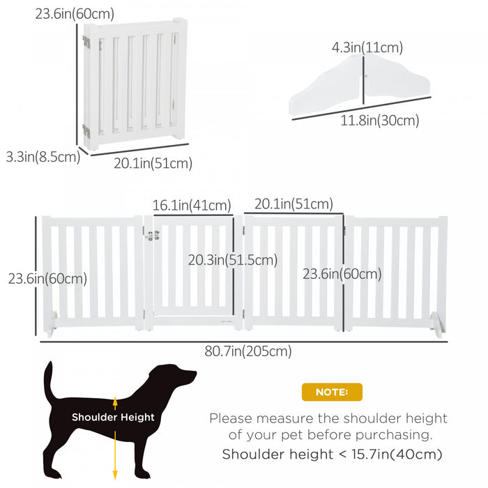 Pawhut Foldable Dog Gate With Door, 4 Panels Freestanding Pet Gate With Support Feet Indoor Playpen For Small Dogs And Below, White