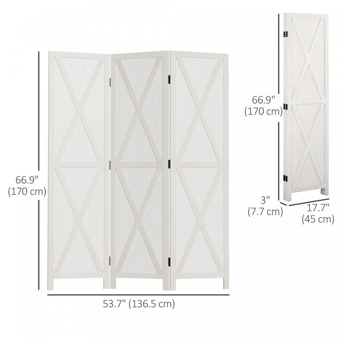 Homcom 3-panel Privacy Screen With Foldable Design Wood Frame White 5.6ft