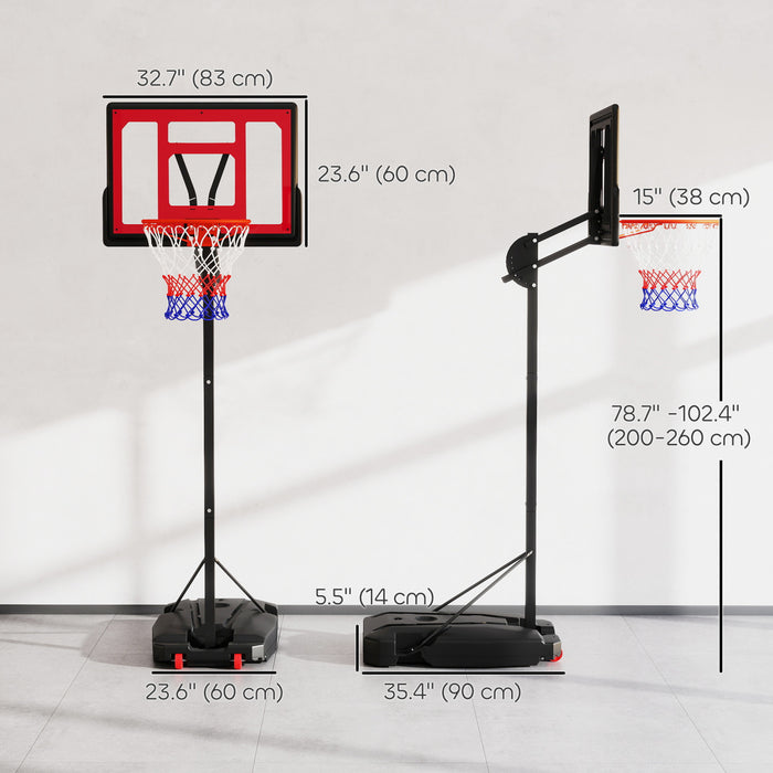 Qaba Basketball Hoop For Kids, Height Adjustable 6.6-8.5ft Basketball Net Indoor Outdoor, Portable Basketball Hoop With Weight Bag, For Kids 6+ Years, Red