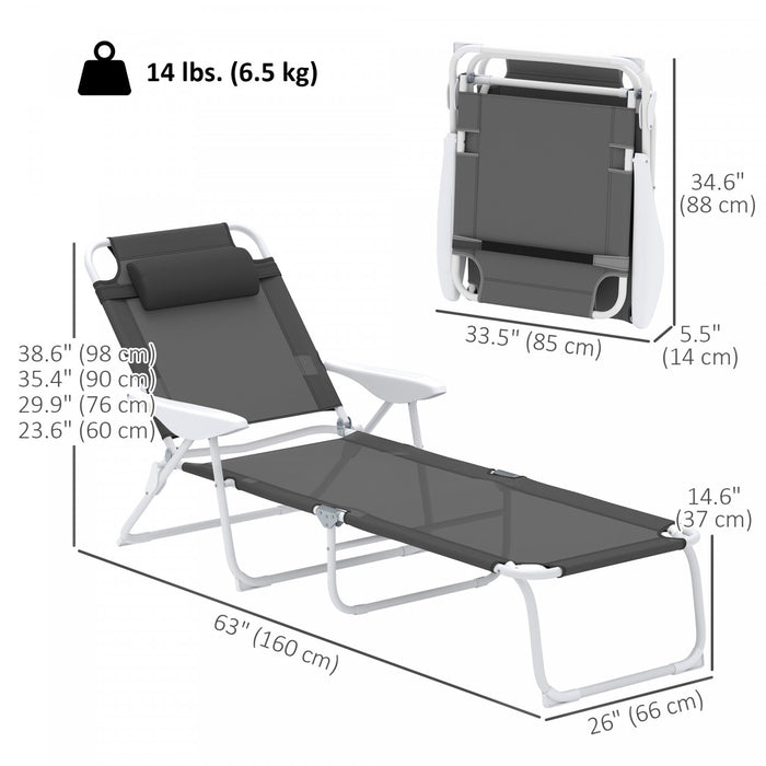 Outsunny Outdoor Lounge Chair With Adjustable Backrest, Charcoal Grey