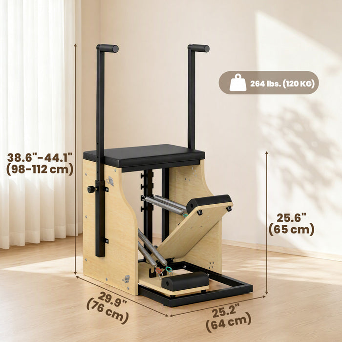 Soozier Pilates Chair, Wunda Chair with Resistance Bands, Wheels