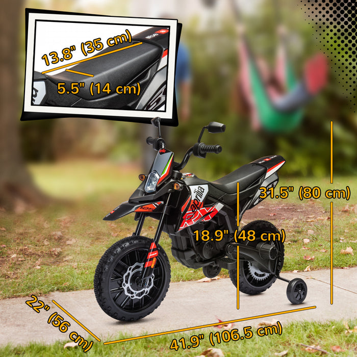 Qaba 12v Kids Electric Motorcycle, Aprilia Licensed Battery-powered Dirt Bike With Training Wheels, Spring Suspension, Headlight, Music, For Boys & Girls Aged 3-8 Years, Red