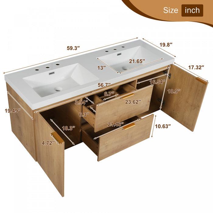 Hudson 59.3-Inch Double Sink Bathroom Vanity with Soft-Close Storage,Wood