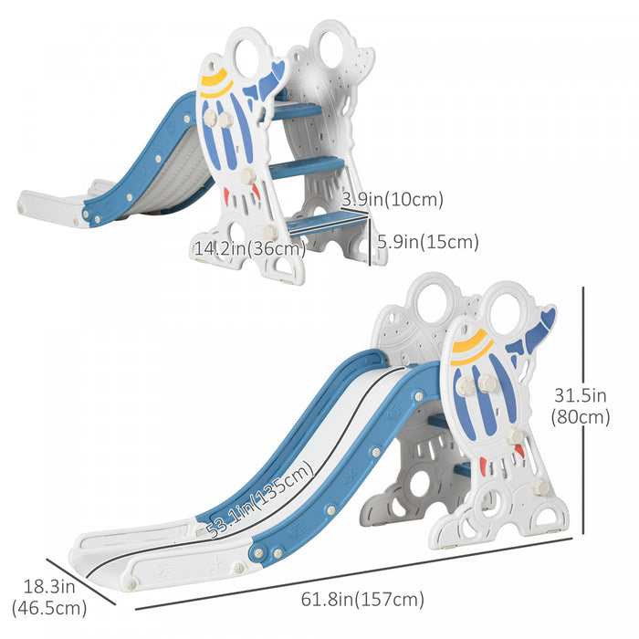 Qaba Toddler Slide Indoor For Kids 1.5-3 Years Old, Space Theme Climber Slide Playset, Blue
