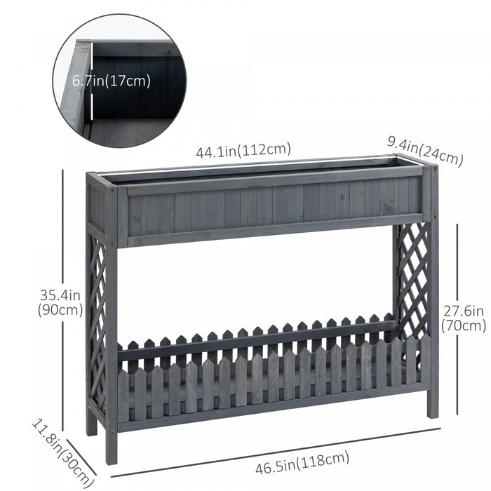 Outsunny Wooden Raised Garden Bed Free Standing Elevated Planter Box With Storage Shelf For Flowers, Vegetables, Herbs, 47\" X 12\" X 36\", Grey